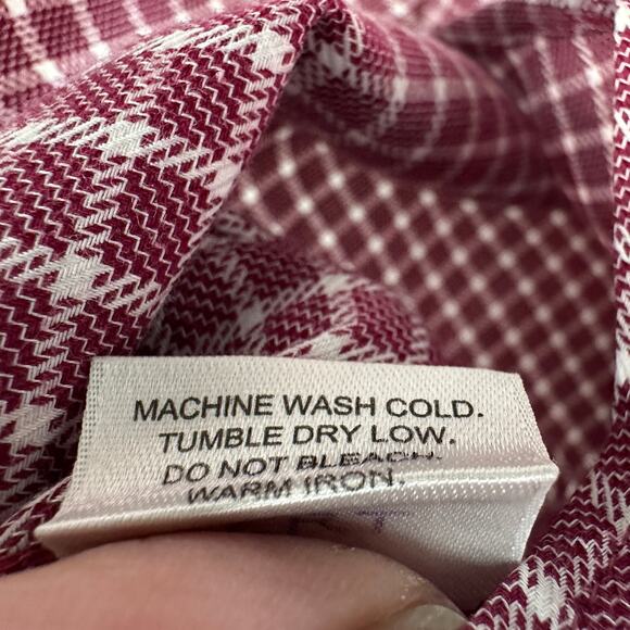Johnston & Murphy Shirt Mens L Burgundy White Checkered Herringbone Long Sleeve - Picture 8 of 8